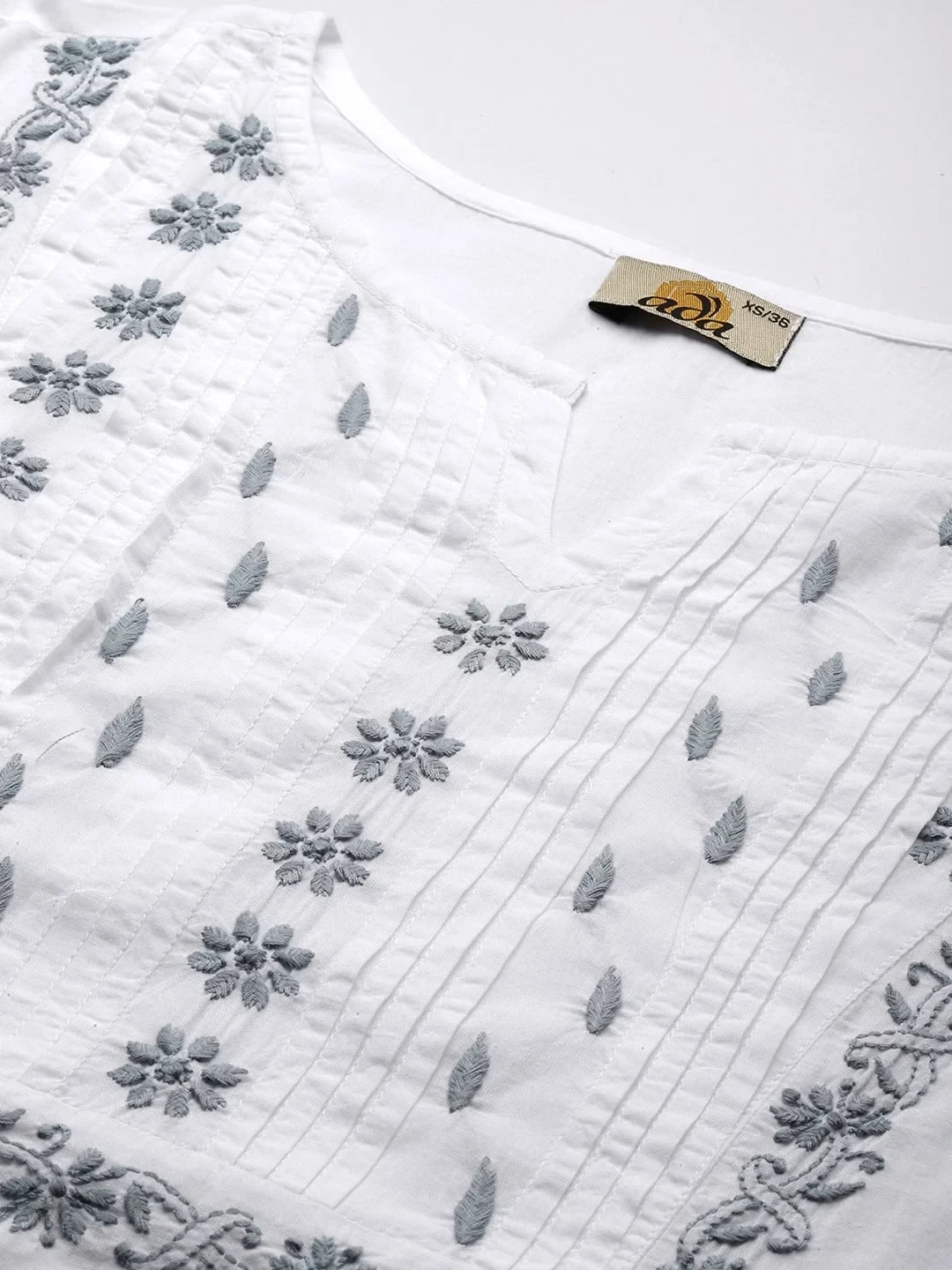 Ada Hand Embroidered White Cotton Lucknowi Chikankari Straight Kurta A411445