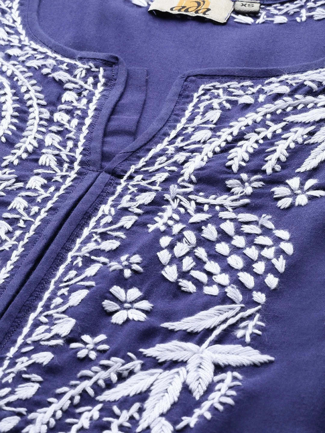 Ada Hand Embroidered Royal Blue Cotton Lucknow Chikan Straight Kurta A259597