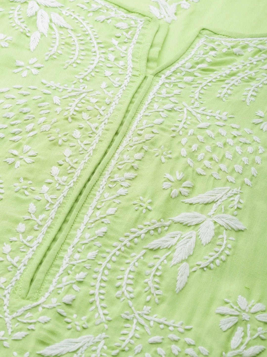 Ada Hand Embroidered Green Cotton Lucknow Chikan Straight Kurta A217028