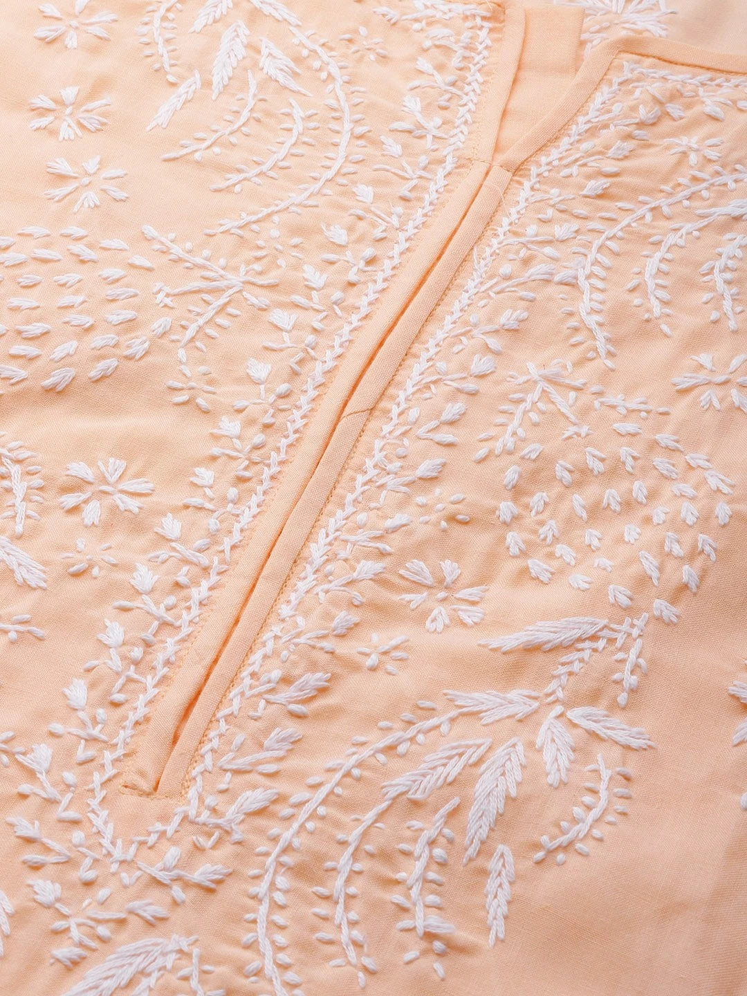 Ada Hand Embroidered Peach Cotton Lucknowi Chikankari Straight Kurta A259586