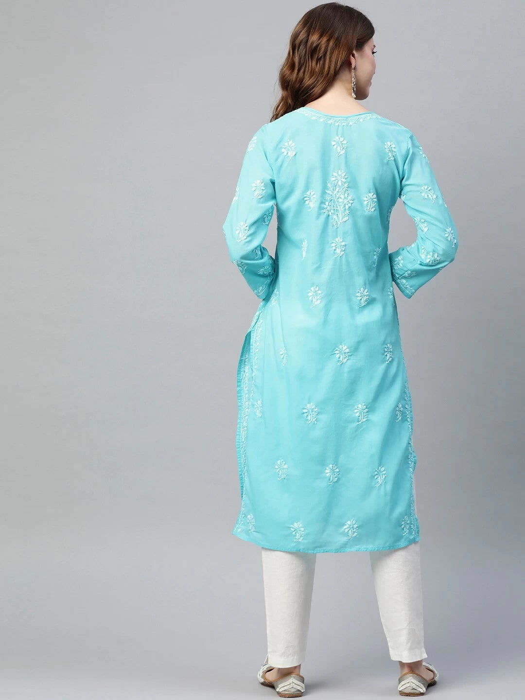 Ada Hand Embroidered Blue Cotton Lucknow Chikan Straight Kurta A207970