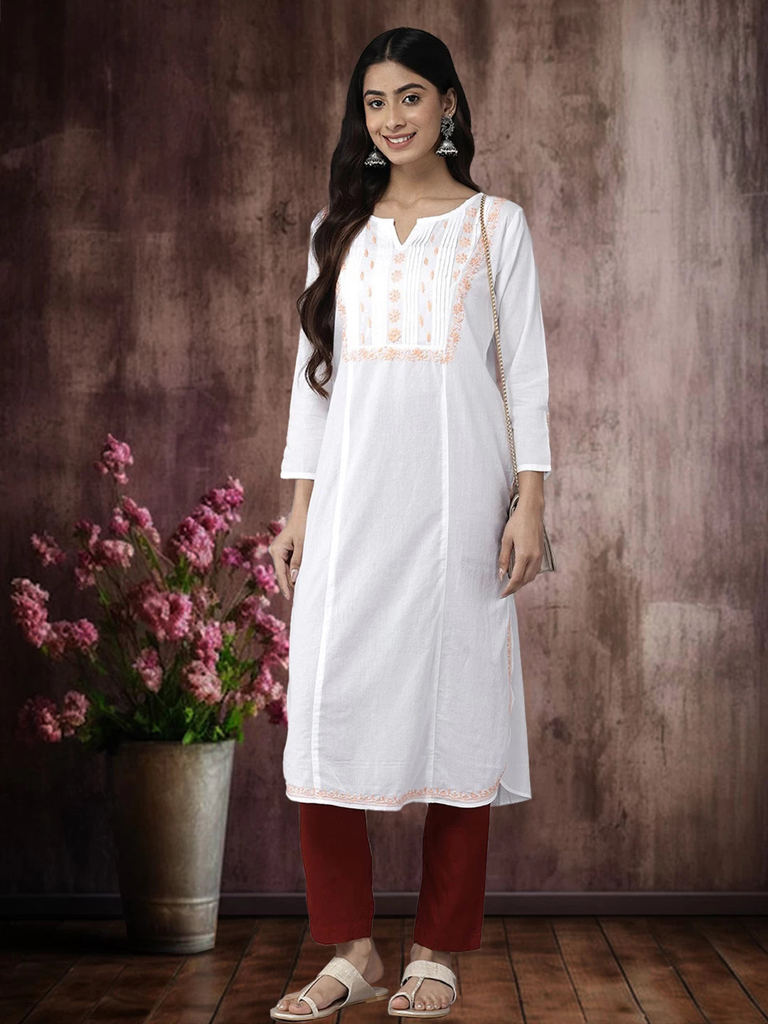 Ada Hand Embroidered White Cotton Lucknowi Chikankari Straight Kurta A411456