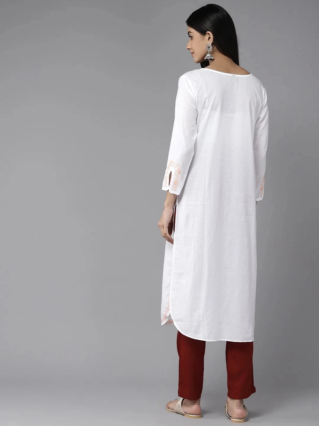 Ada Hand Embroidered White Cotton Lucknowi Chikankari Straight Kurta A411456