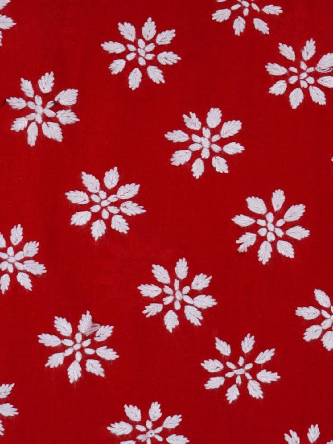 Ada Hand Embroidered Red Cotton Lucknowi Chikankari Straight Kurti A911289