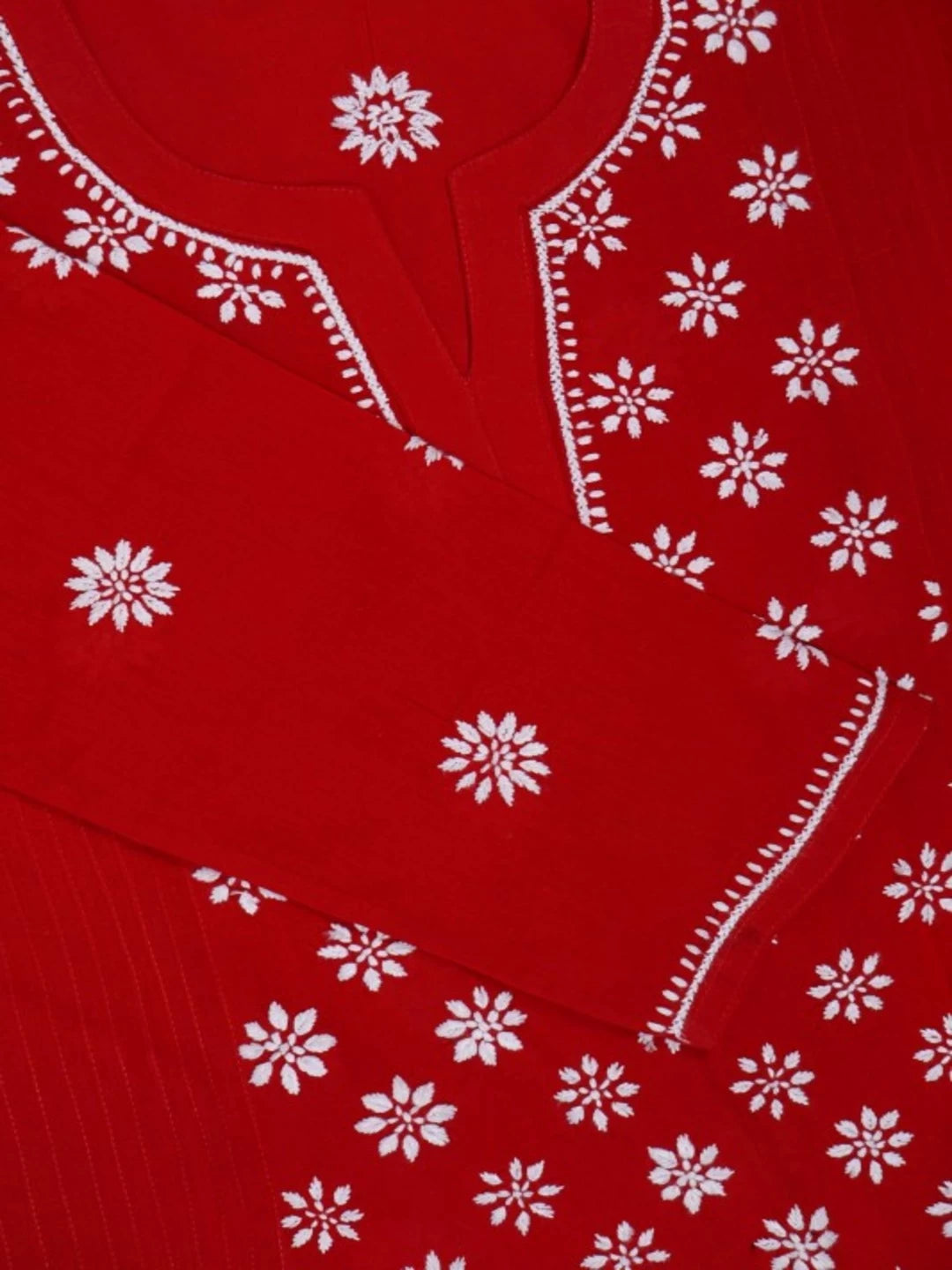 Ada Hand Embroidered Red Cotton Lucknowi Chikankari Straight Kurti A911289
