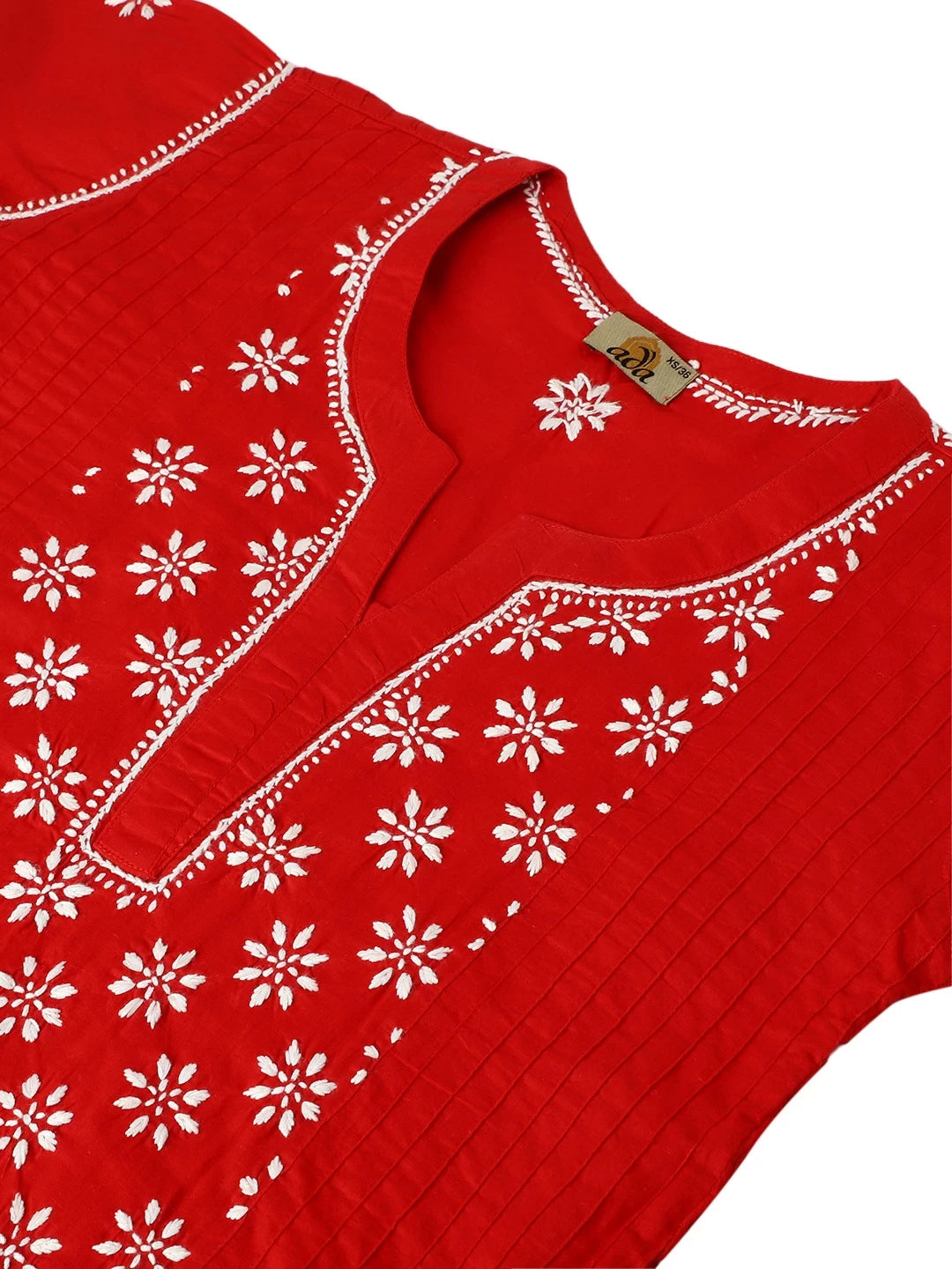 Ada Hand Embroidered Red Cotton Lucknowi Chikankari Straight Kurti A911289