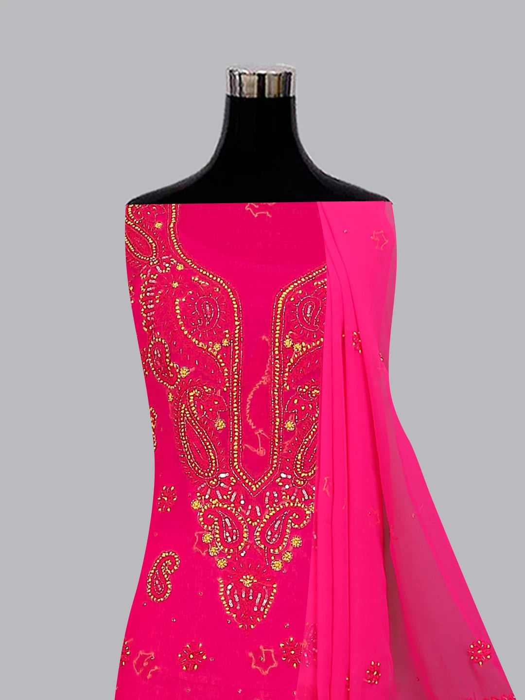 Ada Hand Embroidered Magenta Pink Georgette Lucknowi Chikankari Unstitched Suit Piece With Cutdana Work 01A260528