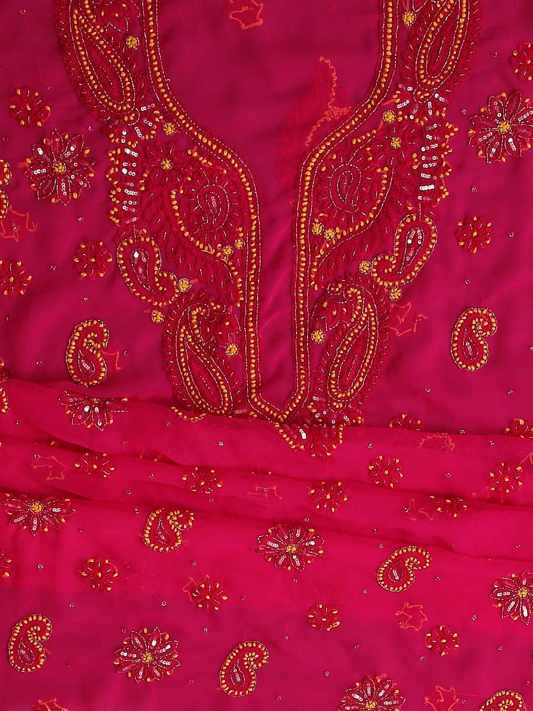 Ada Hand Embroidered Magenta Pink Georgette Lucknowi Chikankari Unstitched Suit Piece With Cutdana Work 01A260528