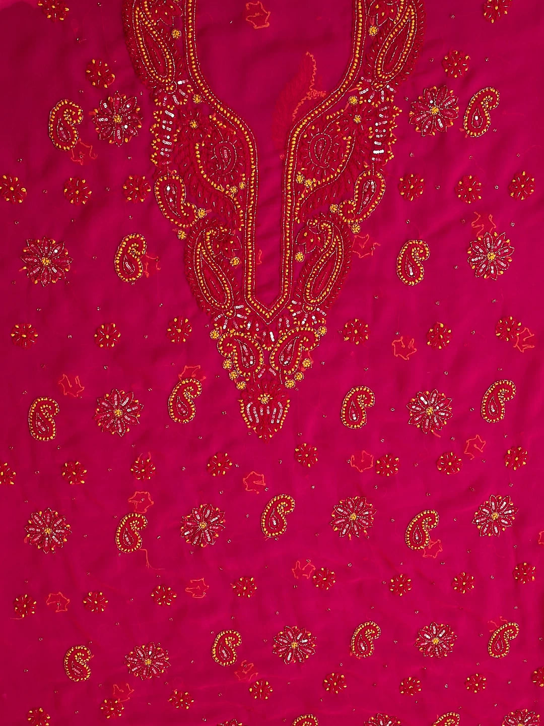 Ada Hand Embroidered Magenta Pink Georgette Lucknowi Chikankari Unstitched Suit Piece With Cutdana Work 01A260528