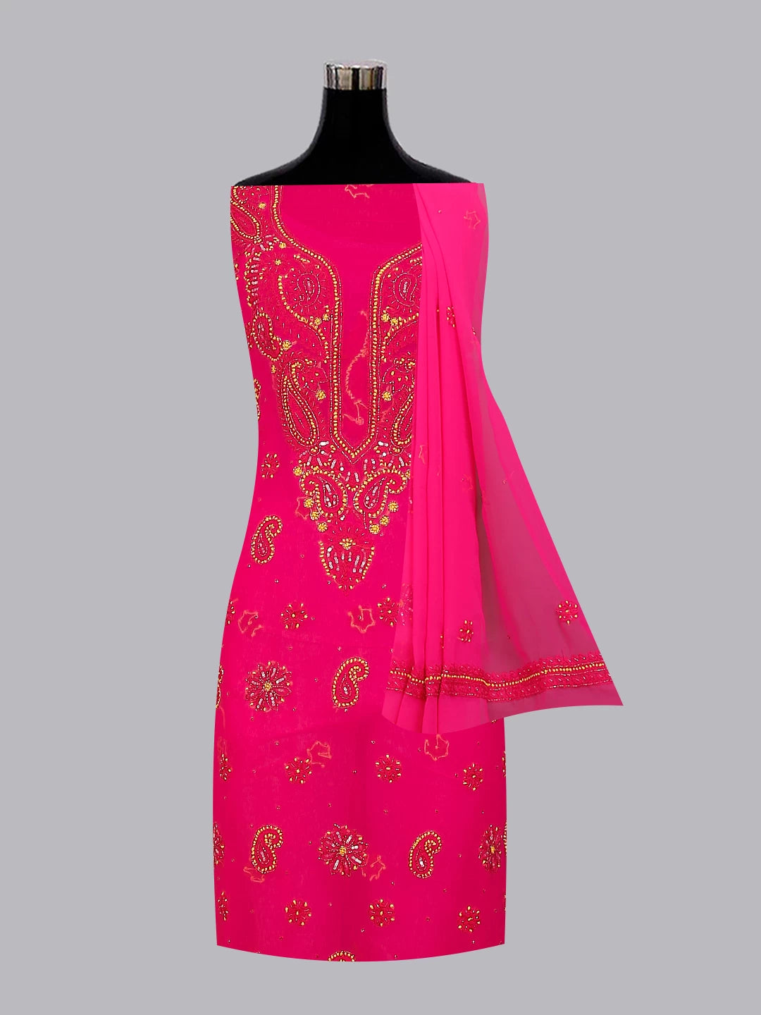 Ada Hand Embroidered Magenta Pink Georgette Lucknowi Chikankari Unstitched Suit Piece With Cutdana Work 01A260528