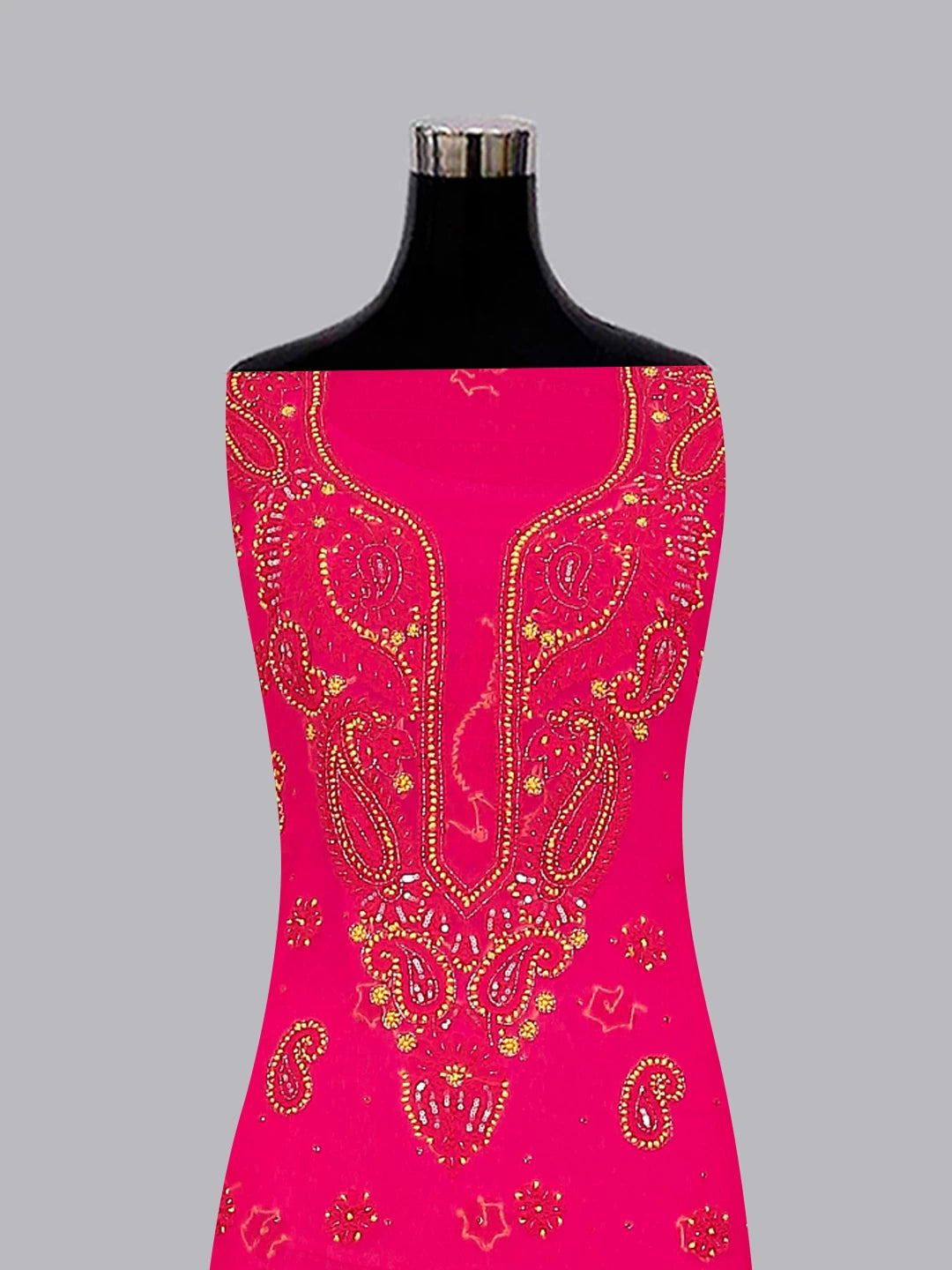Ada Hand Embroidered Magenta Pink Georgette Lucknowi Chikankari Unstitched Suit Piece With Cutdana Work 01A260528