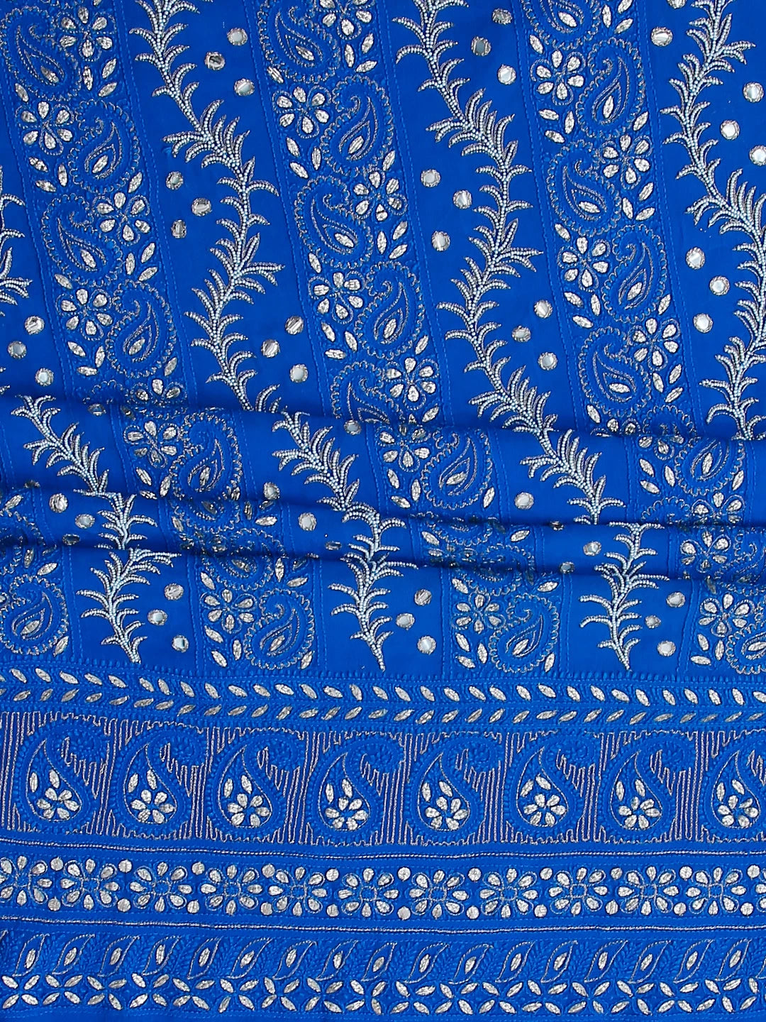 Ada Hand Embroidered Royal Blue Viscose Georgette Lucknowi Chikankari Unstitched Kurta Dupatta Set With Pearl Work 01A405953