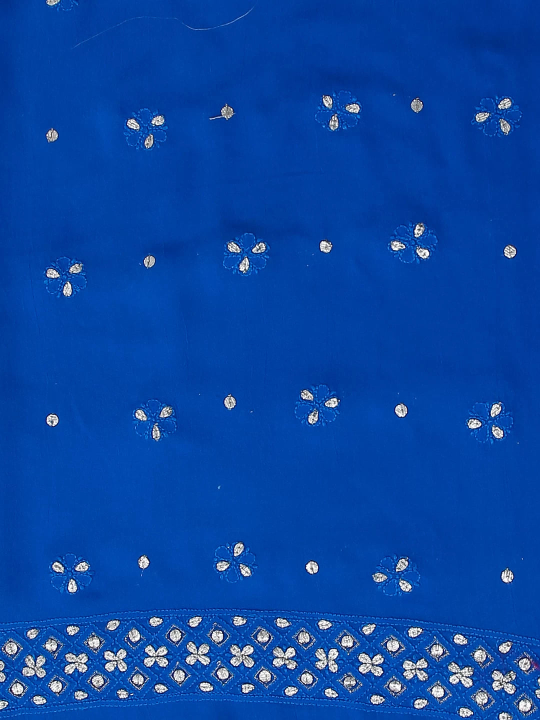 Ada Hand Embroidered Royal Blue Viscose Georgette Lucknowi Chikankari Unstitched Kurta Dupatta Set With Pearl Work 01A405953