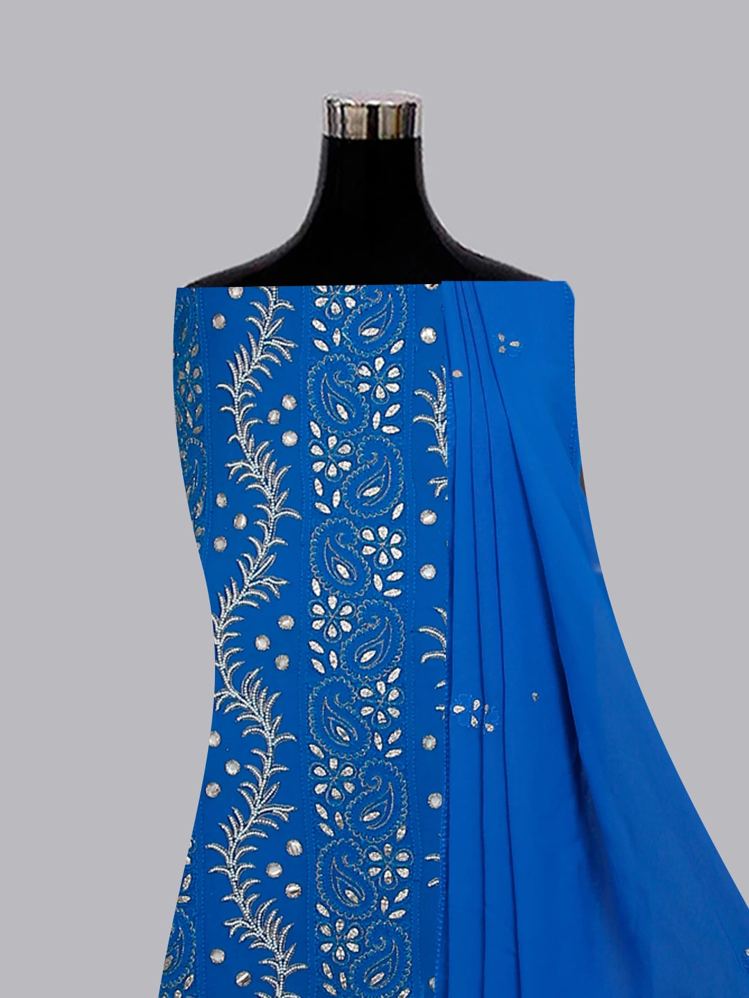 Ada Hand Embroidered Royal Blue Viscose Georgette Lucknowi Chikankari Unstitched Kurta Dupatta Set With Pearl Work 01A405953