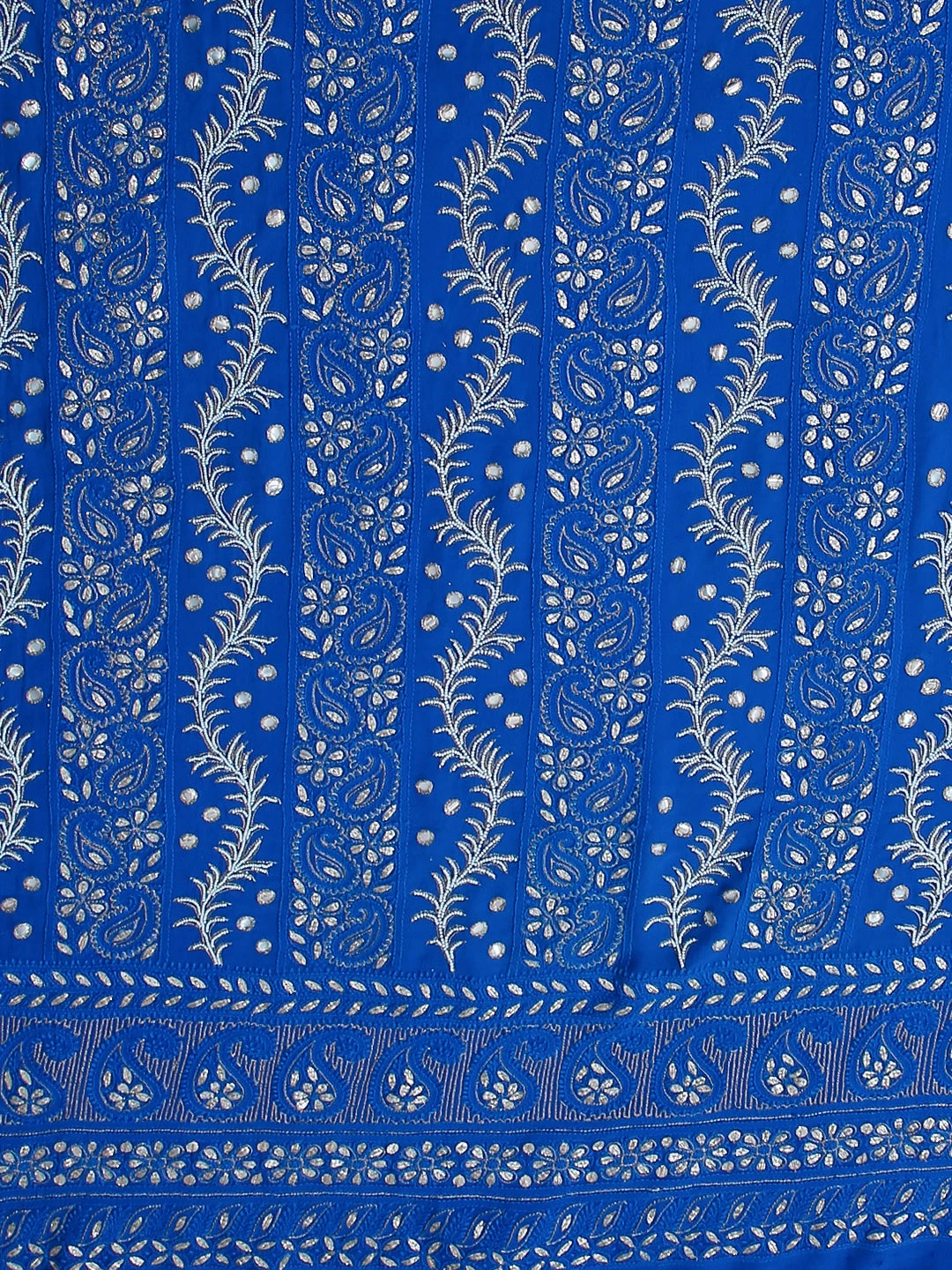 Ada Hand Embroidered Royal Blue Viscose Georgette Lucknowi Chikankari Unstitched Kurta Dupatta Set With Pearl Work 01A405953
