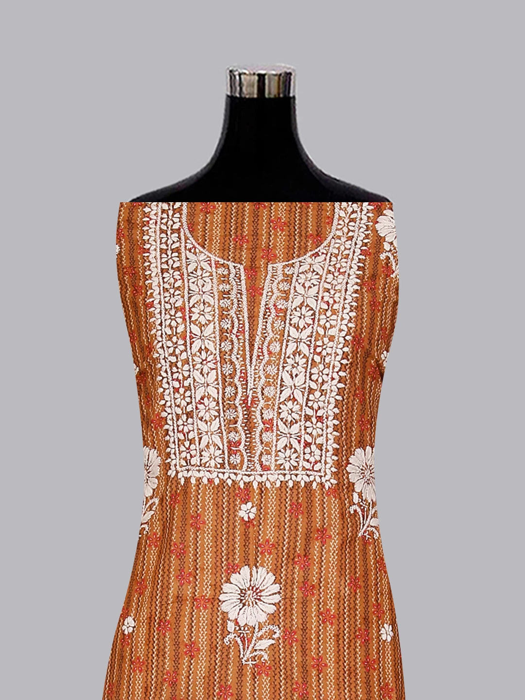 Ada Hand Embroidered Brown Muslin Lucknowi Chikankari Unstitched Kurta Piece 01A426055