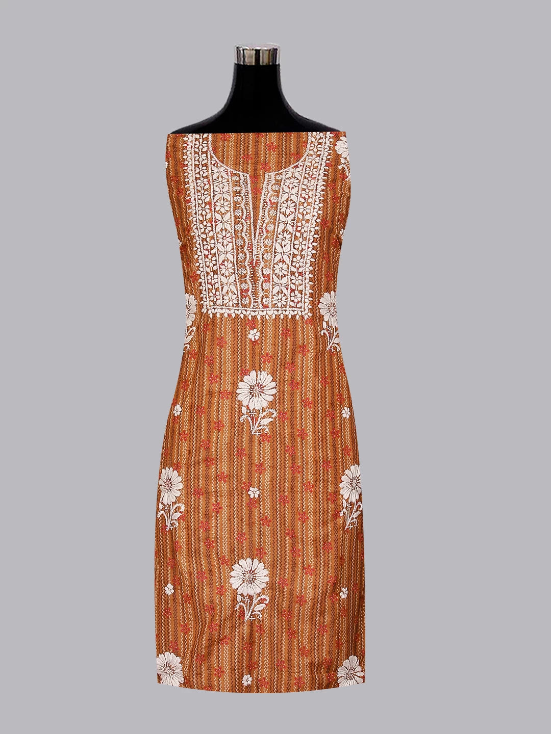 Ada Hand Embroidered Brown Muslin Lucknowi Chikankari Unstitched Kurta Piece 01A426055