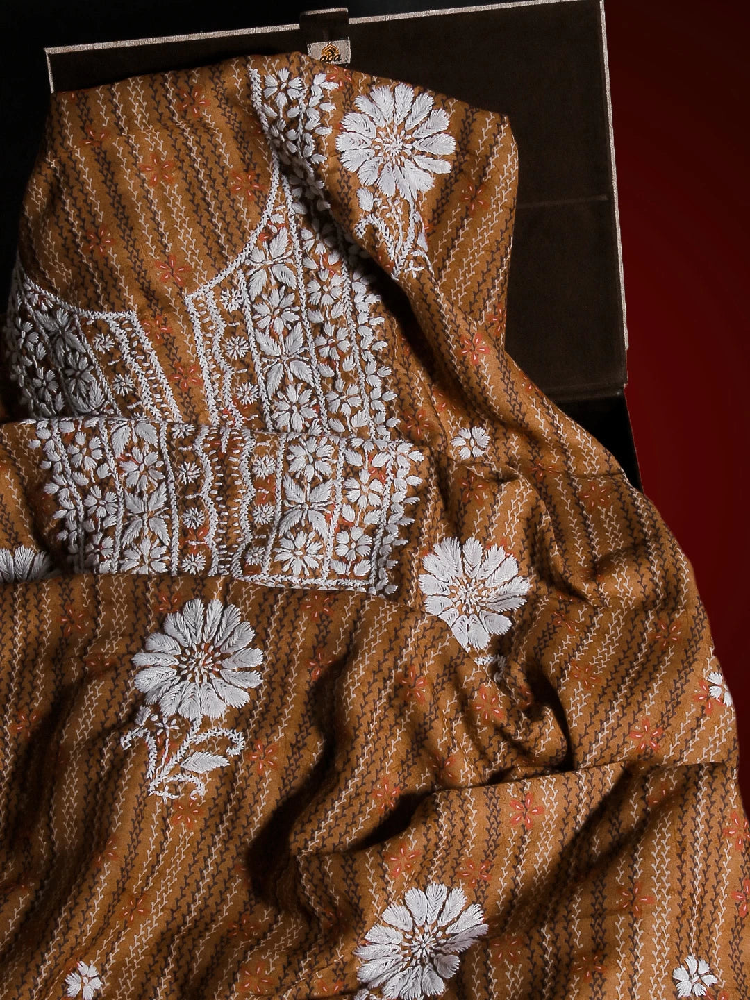 Ada Hand Embroidered Brown Muslin Lucknowi Chikankari Unstitched Kurta Piece 01A426055