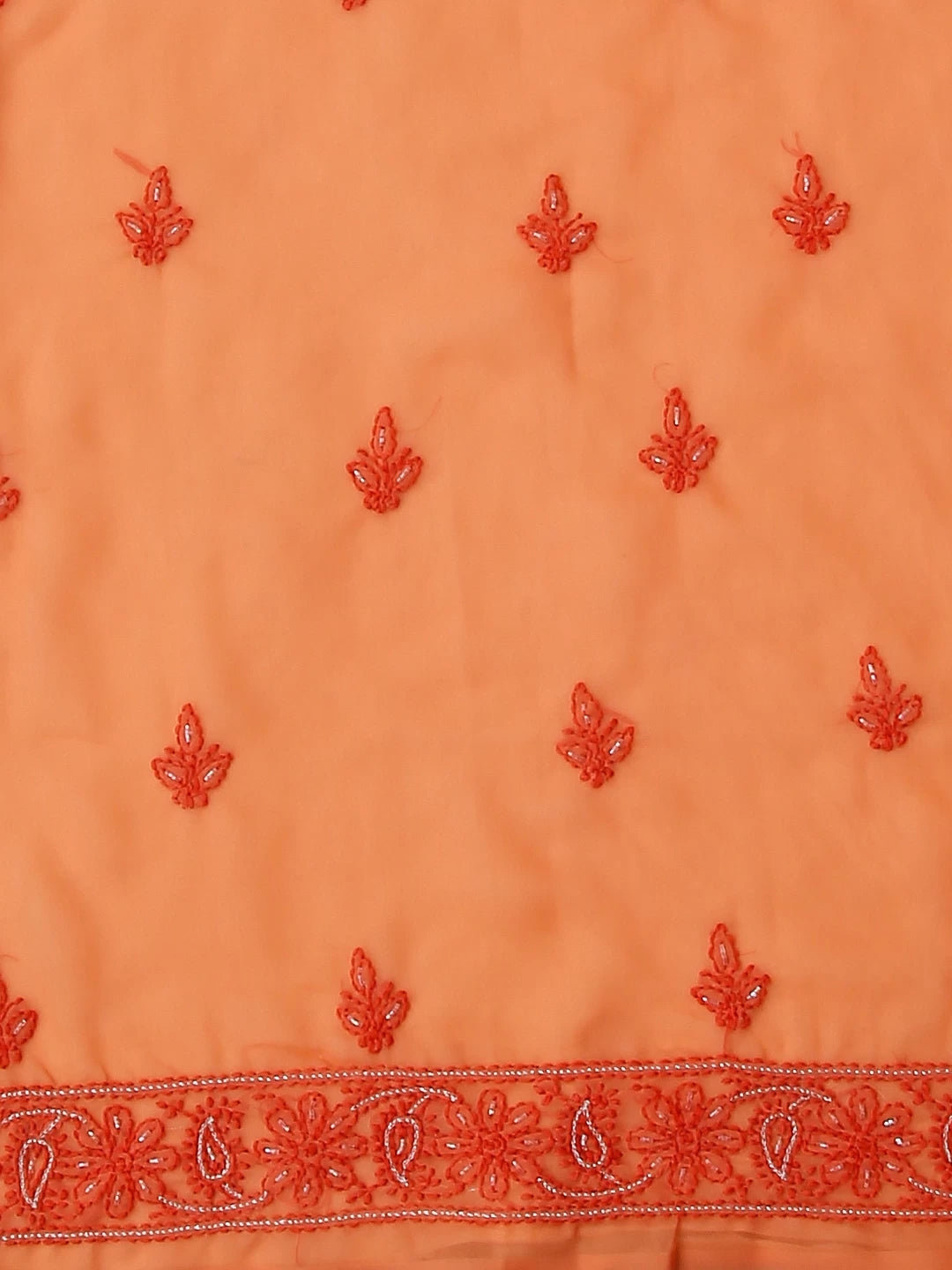 Ada Hand Embroidered Peach Georgette Lucknowi Chikankari Unstitched Suit Piece With Gotapatti Work 01A384110