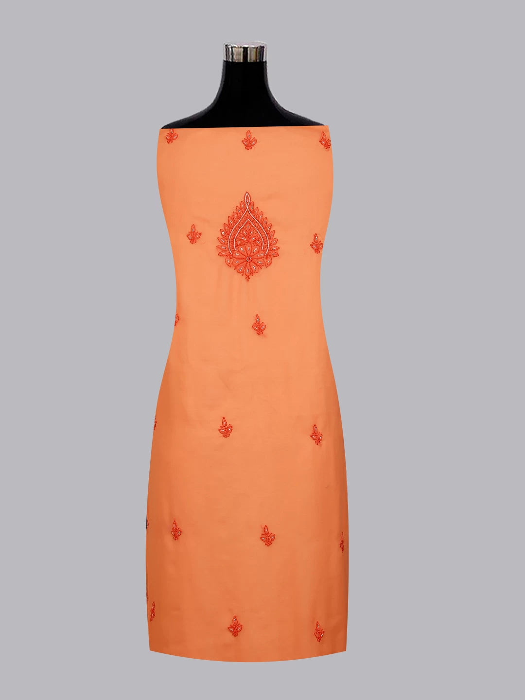 Ada Hand Embroidered Peach Georgette Lucknowi Chikankari Unstitched Suit Piece With Gotapatti Work 01A384110