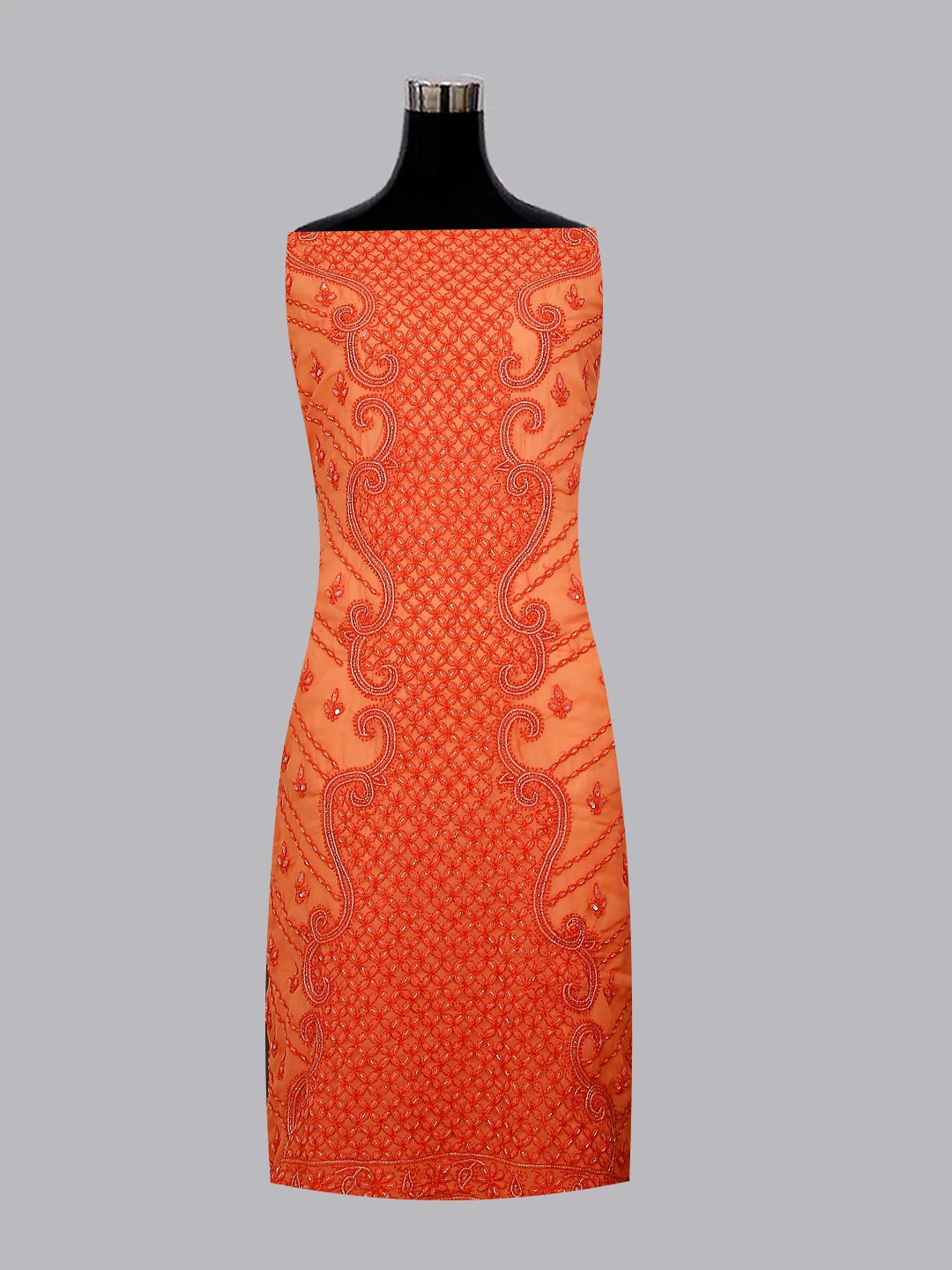 Ada Hand Embroidered Peach Georgette Lucknowi Chikankari Unstitched Suit Piece With Gotapatti Work 01A384110