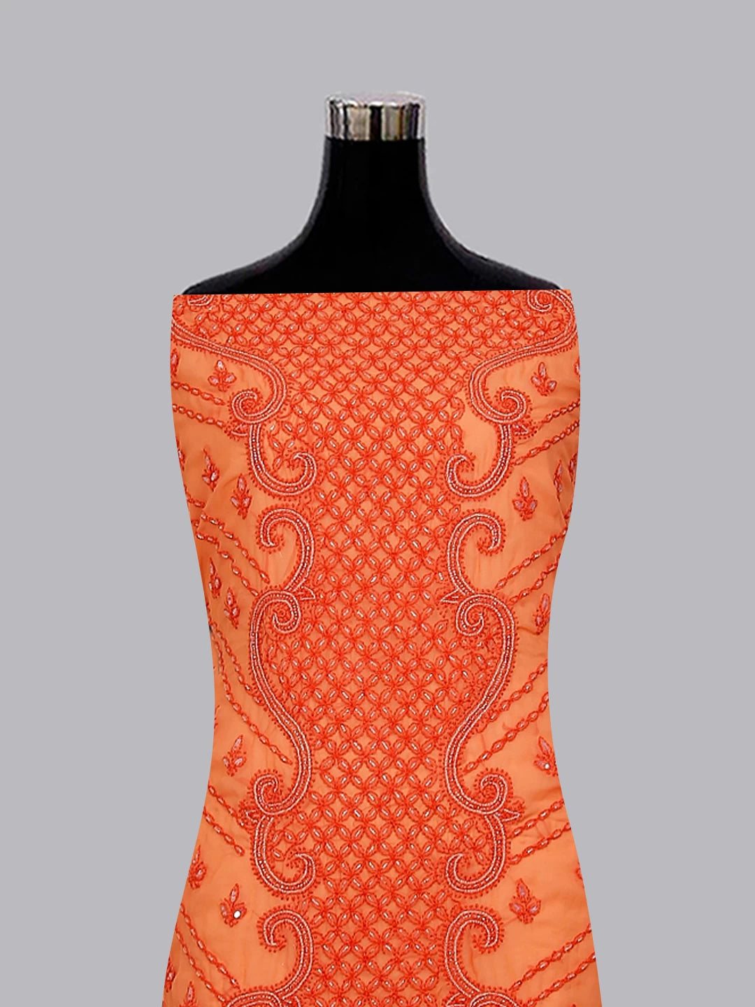 Ada Hand Embroidered Peach Georgette Lucknowi Chikankari Unstitched Suit Piece With Gotapatti Work 01A384110