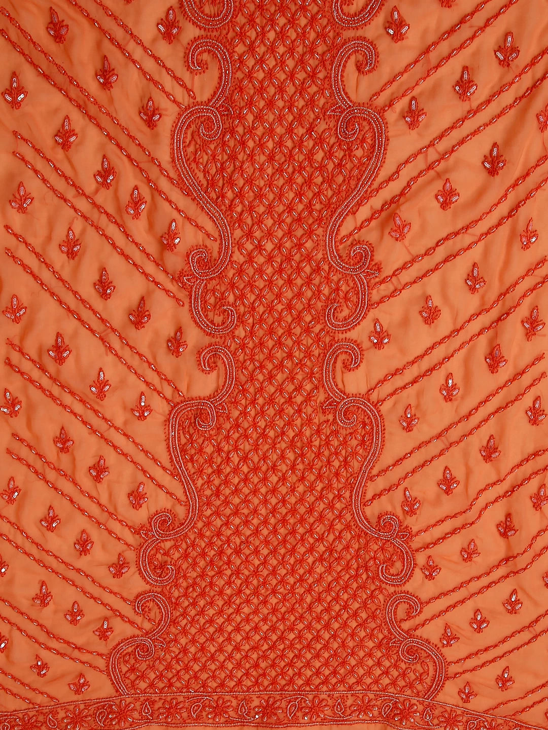 Ada Hand Embroidered Peach Georgette Lucknowi Chikankari Unstitched Suit Piece With Gotapatti Work 01A384110