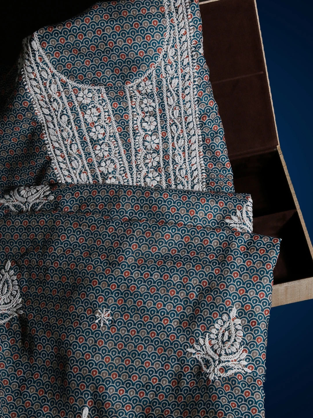 Ada Hand Embroidered Blue Muslin Lucknowi Chikankari Unstitched Kurta Piece 01A426080