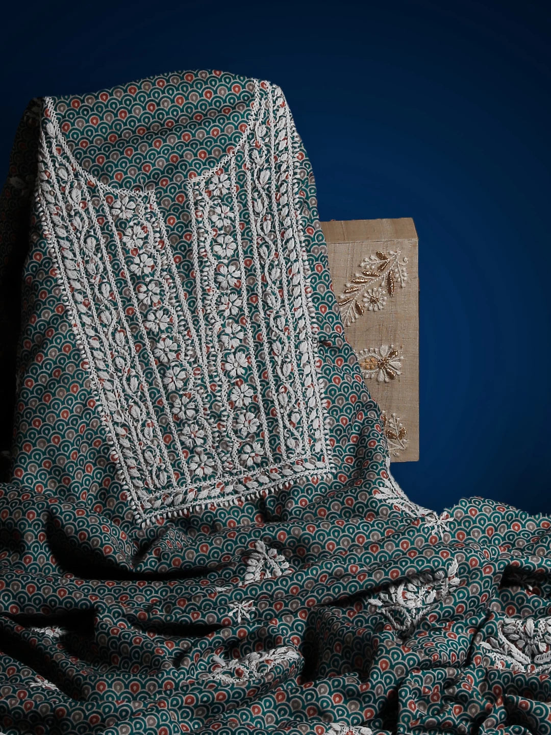 Ada Hand Embroidered Blue Muslin Lucknowi Chikankari Unstitched Kurta Piece 01A426080