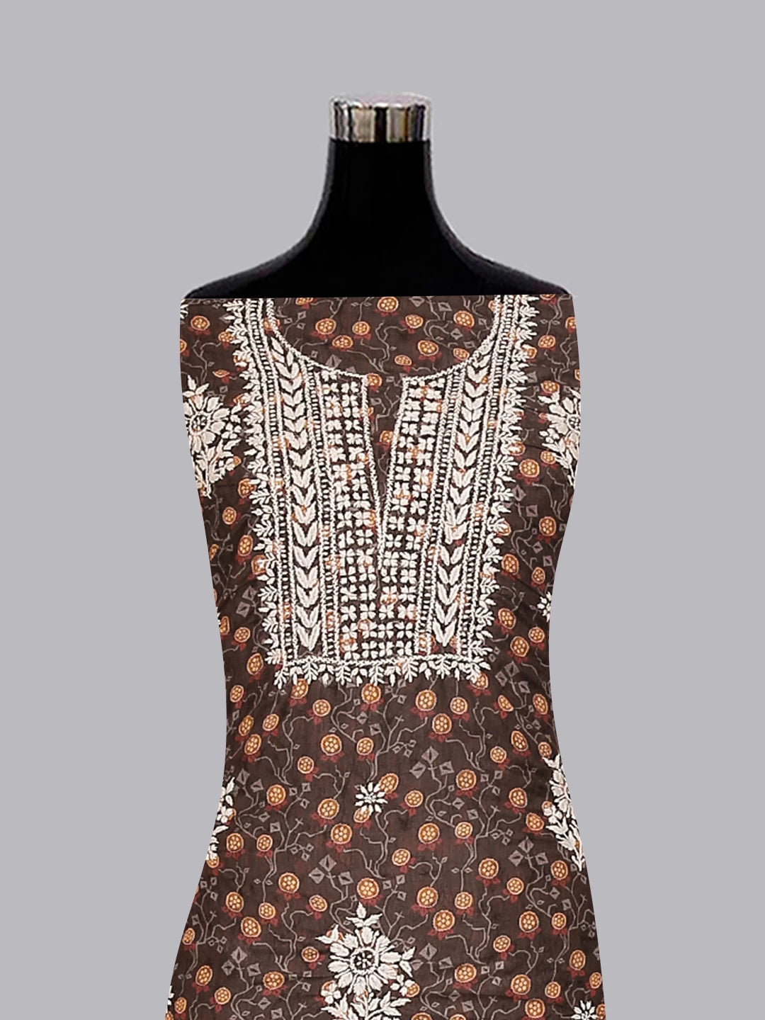 Ada Hand Embroidered Brown Muslin Lucknowi Chikankari Unstitched Kurta Piece 01A426056