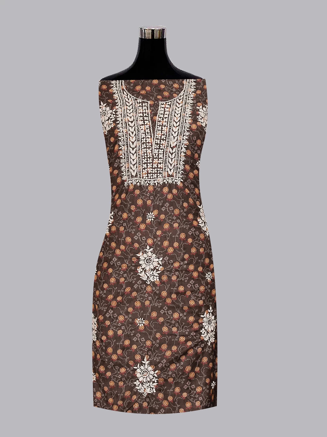 Ada Hand Embroidered Brown Muslin Lucknowi Chikankari Unstitched Kurta Piece 01A426056