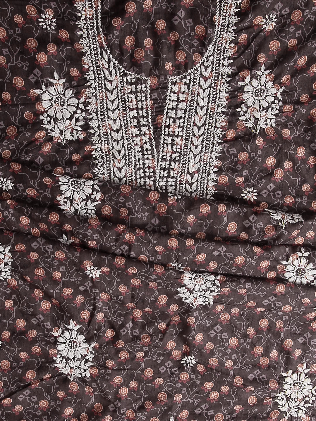 Ada Hand Embroidered Brown Muslin Lucknowi Chikankari Unstitched Kurta Piece 01A426056