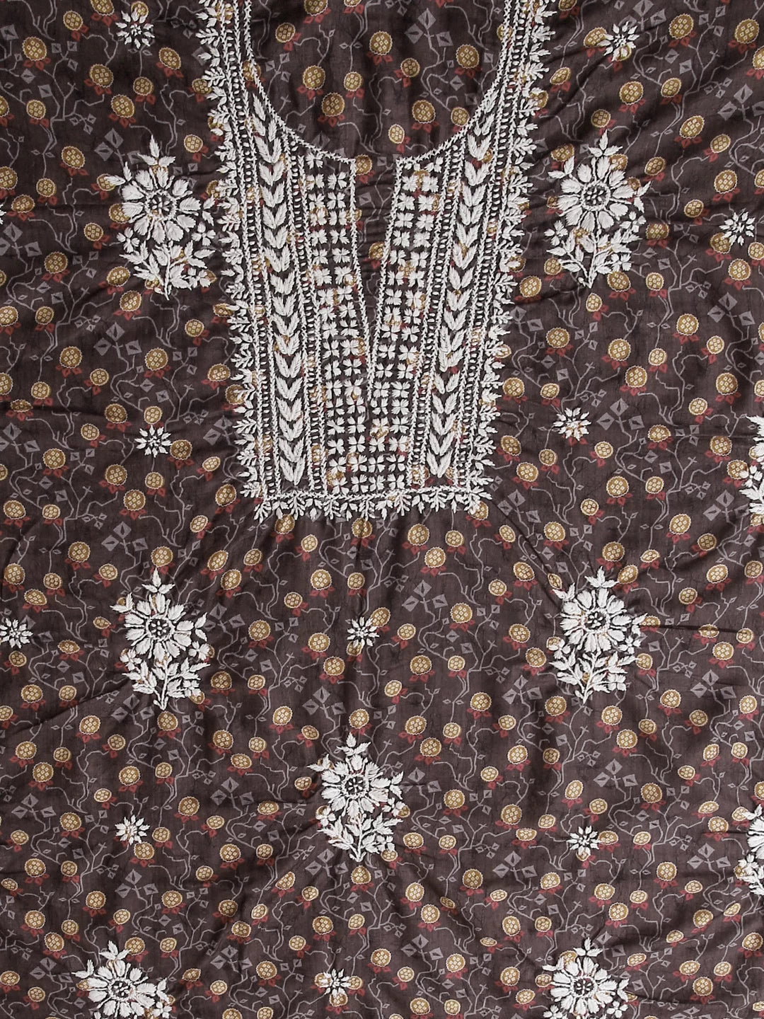Ada Hand Embroidered Brown Muslin Lucknowi Chikankari Unstitched Kurta Piece 01A426056