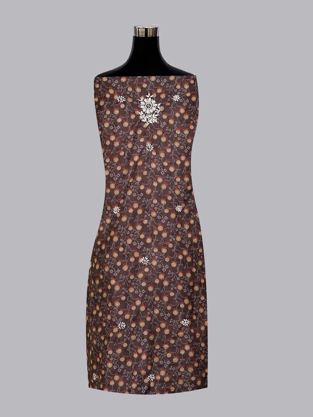 Ada Hand Embroidered Brown Muslin Lucknowi Chikankari Unstitched Kurta Piece 01A426056