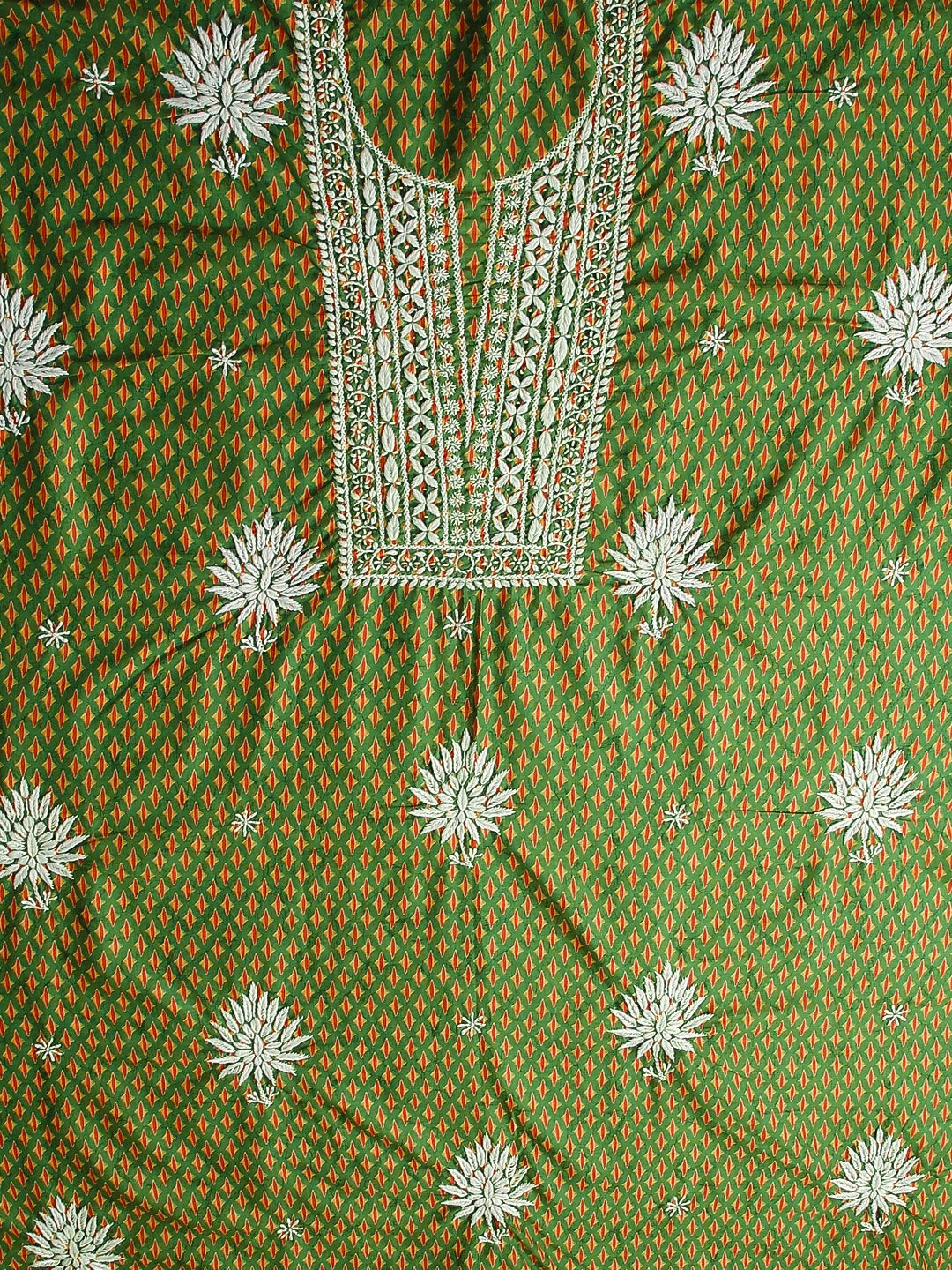 Ada Hand Embroidered Green Muslin Lucknowi Chikankari Unstitched Kurta Piece 01A426046