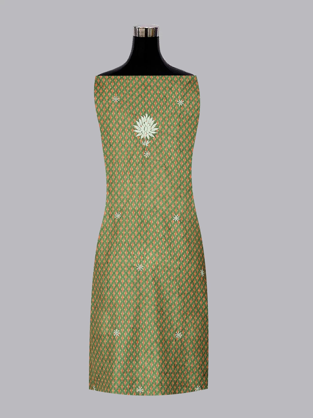 Ada Hand Embroidered Green Muslin Lucknowi Chikankari Unstitched Kurta Piece 01A426046