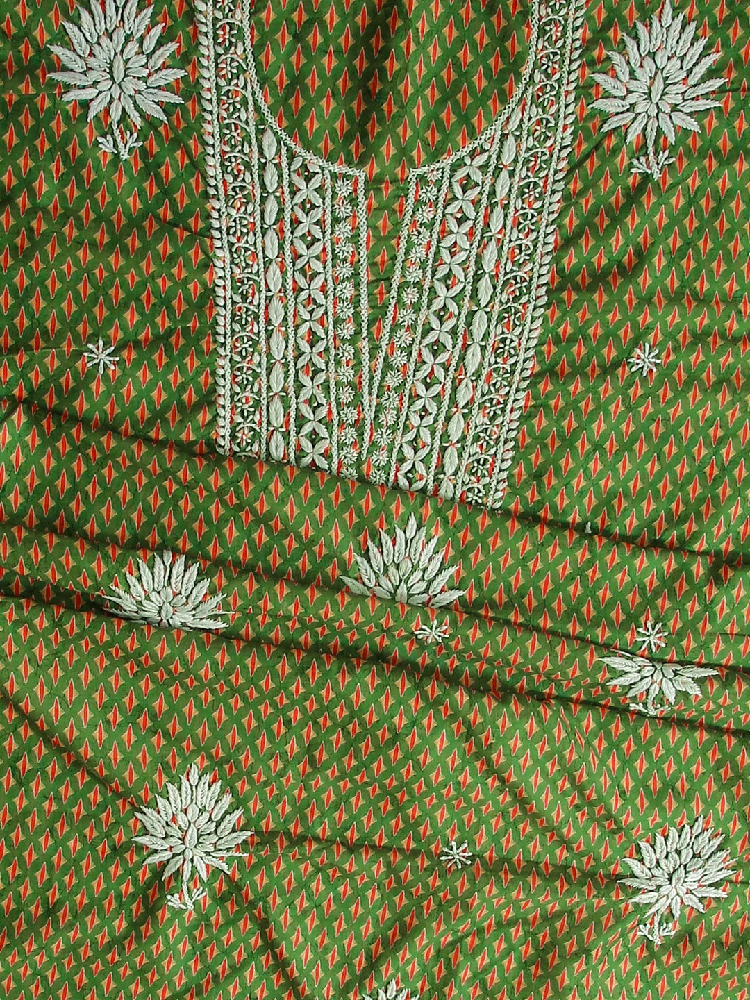 Ada Hand Embroidered Green Muslin Lucknowi Chikankari Unstitched Kurta Piece 01A426046