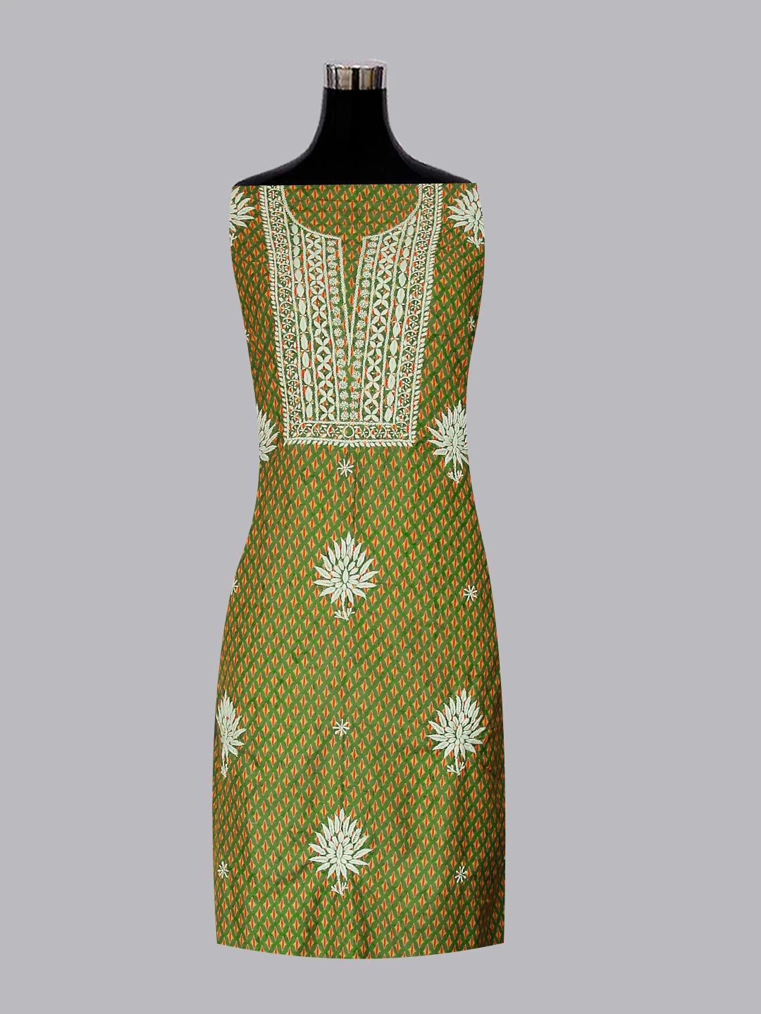Ada Hand Embroidered Green Muslin Lucknowi Chikankari Unstitched Kurta Piece 01A426046