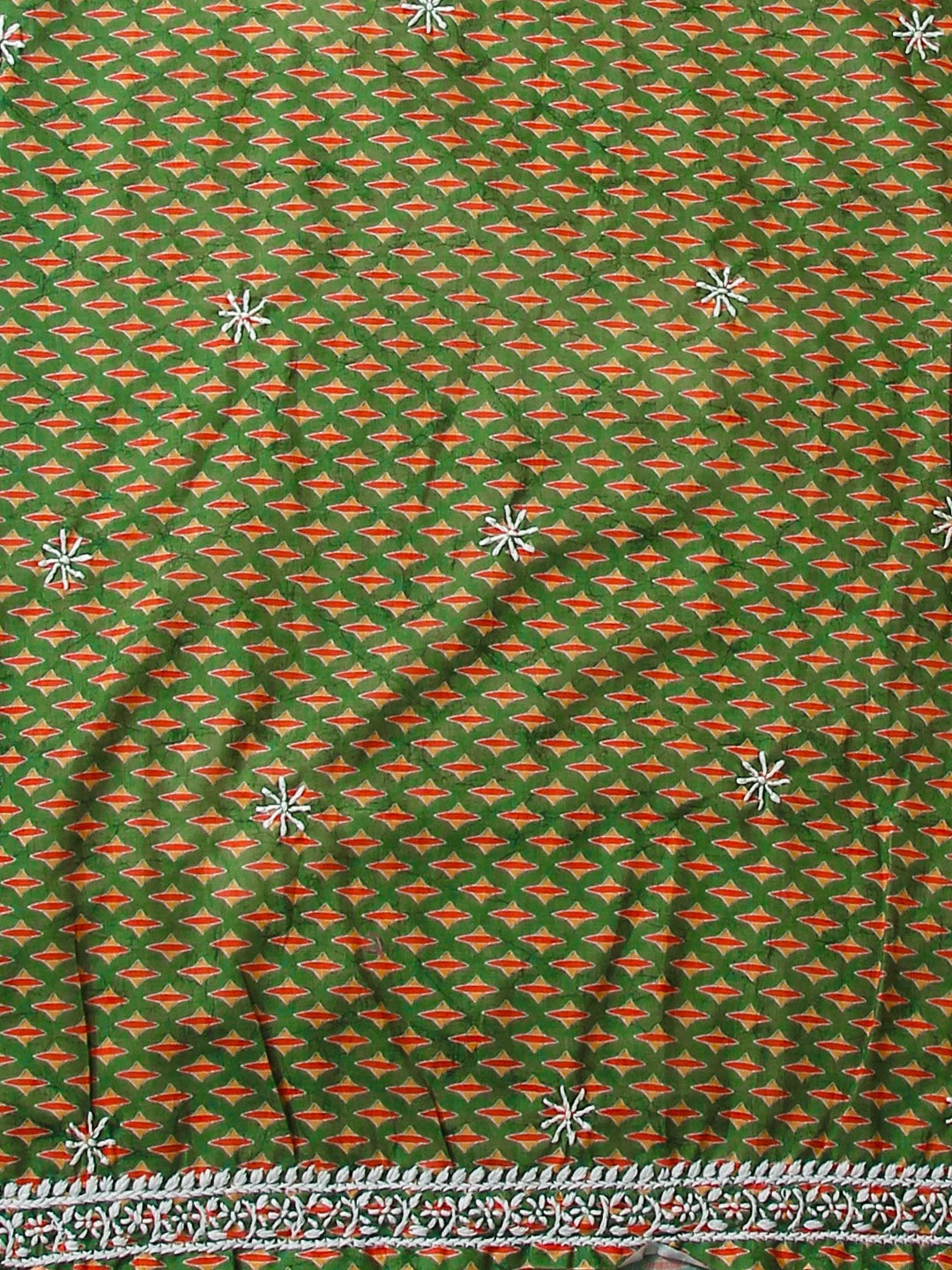 Ada Hand Embroidered Green Muslin Lucknowi Chikankari Unstitched Kurta Piece 01A426046