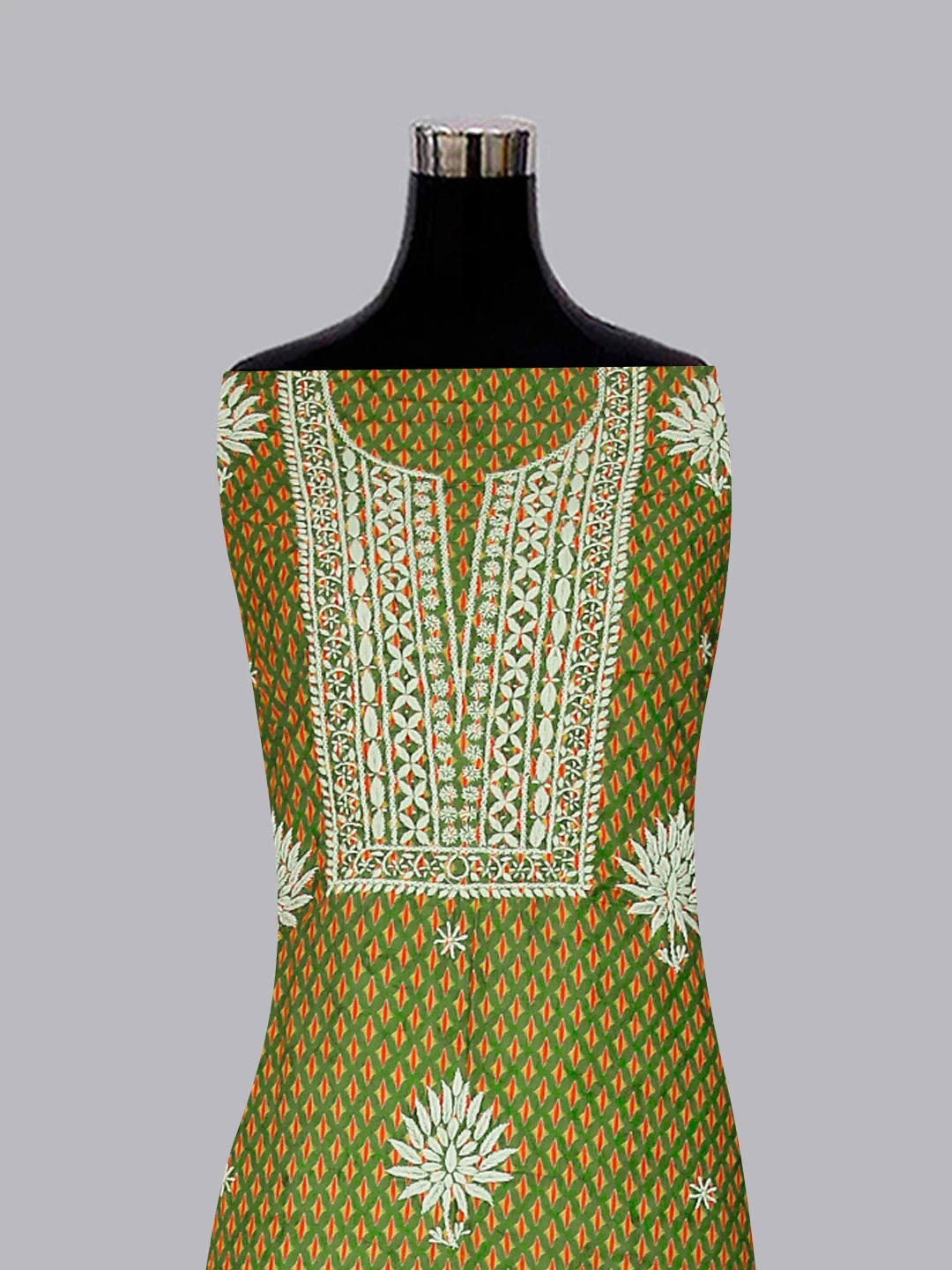 Ada Hand Embroidered Green Muslin Lucknowi Chikankari Unstitched Kurta Piece 01A426046