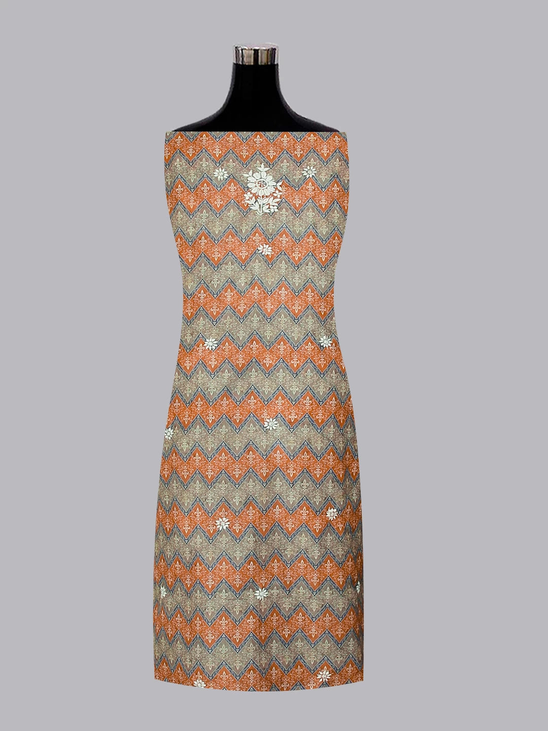 Ada Hand Embroidered Rust And Grey Muslin Lucknowi Chikankari Unstitched Kurta Piece 01A426067
