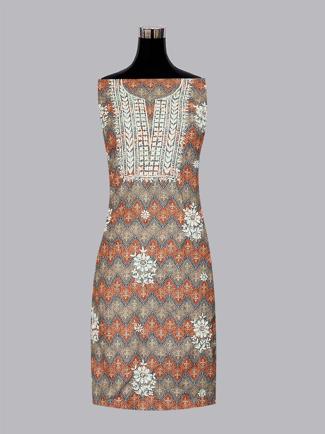 Ada Hand Embroidered Rust And Grey Muslin Lucknowi Chikankari Unstitched Kurta Piece 01A426067