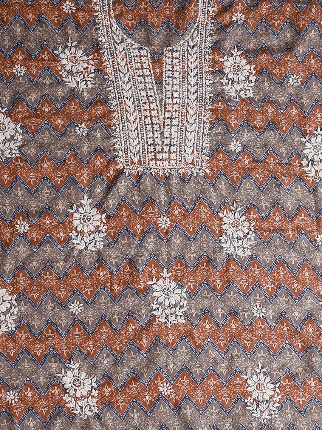 Ada Hand Embroidered Rust And Grey Muslin Lucknowi Chikankari Unstitched Kurta Piece 01A426067