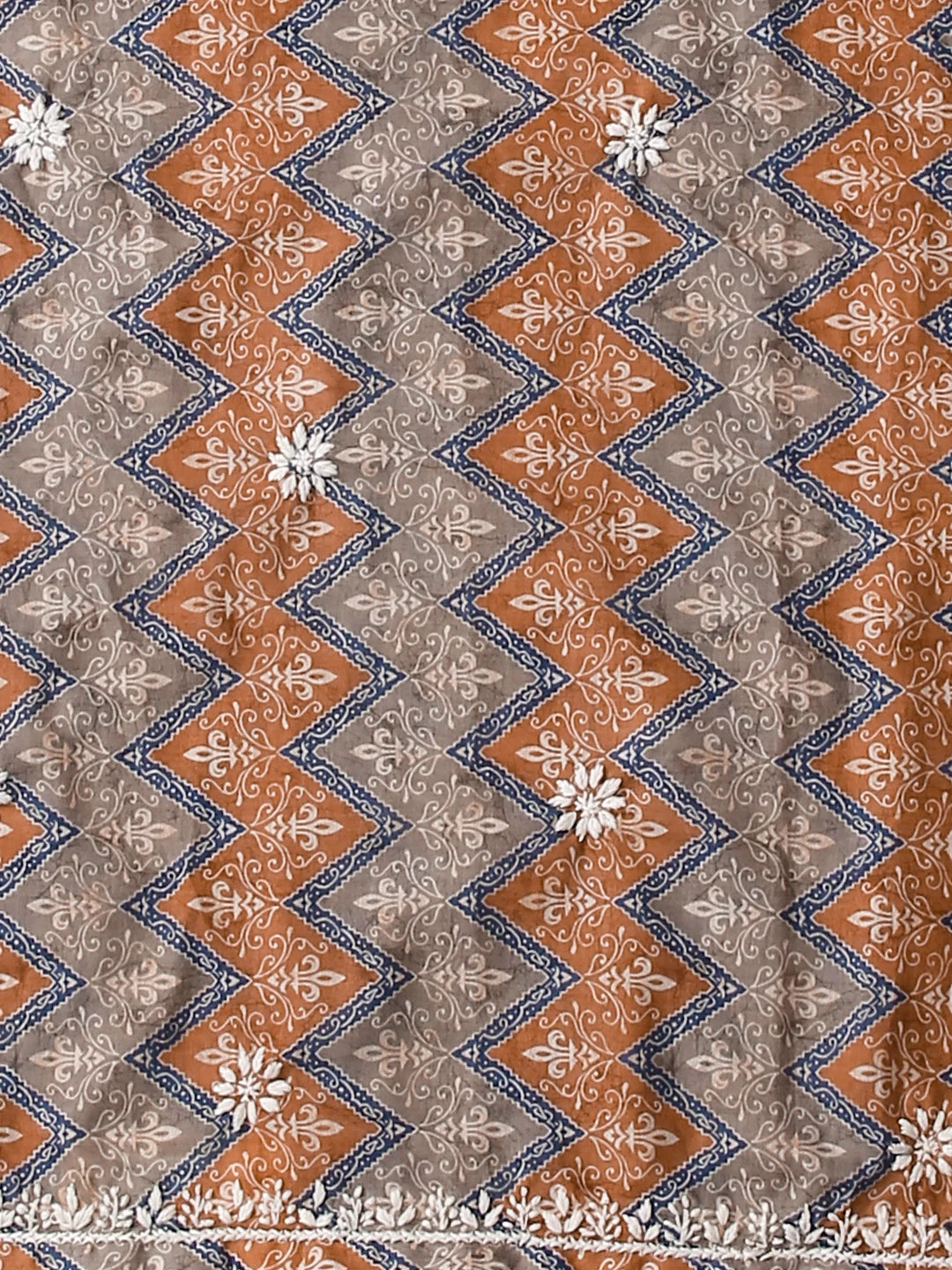 Ada Hand Embroidered Rust And Grey Muslin Lucknowi Chikankari Unstitched Kurta Piece 01A426067