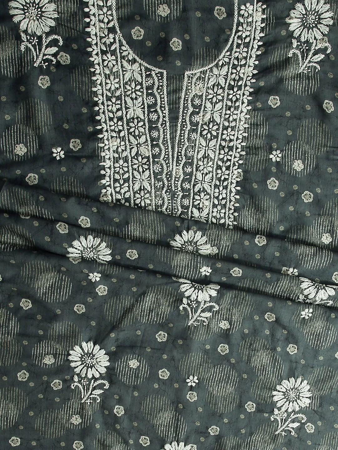 Ada Hand Embroidered Grey Muslin Lucknowi Chikankari Unstitched Kurta Piece 01A426071