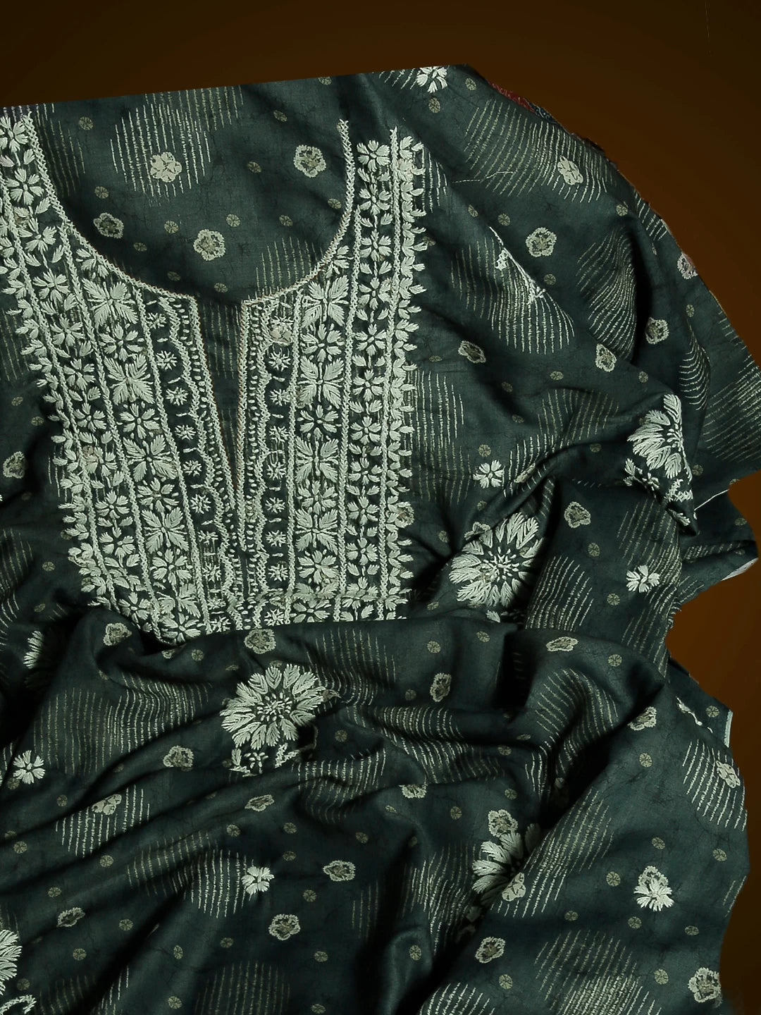 Ada Hand Embroidered Grey Muslin Lucknowi Chikankari Unstitched Kurta Piece 01A426071