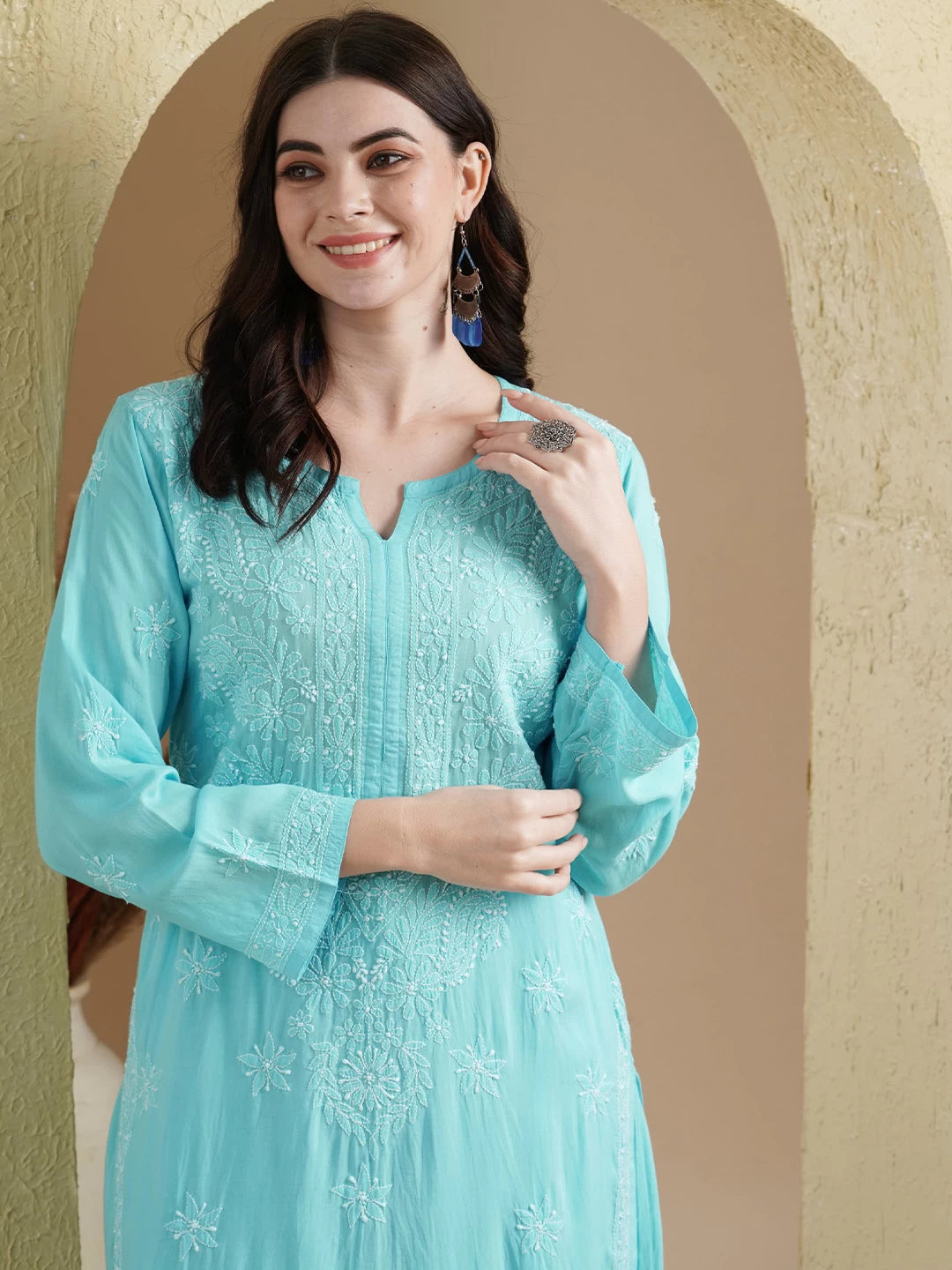 Ada Hand Embroidered Blue Modal Lucknowi Chikankari Co-ord Set A811233