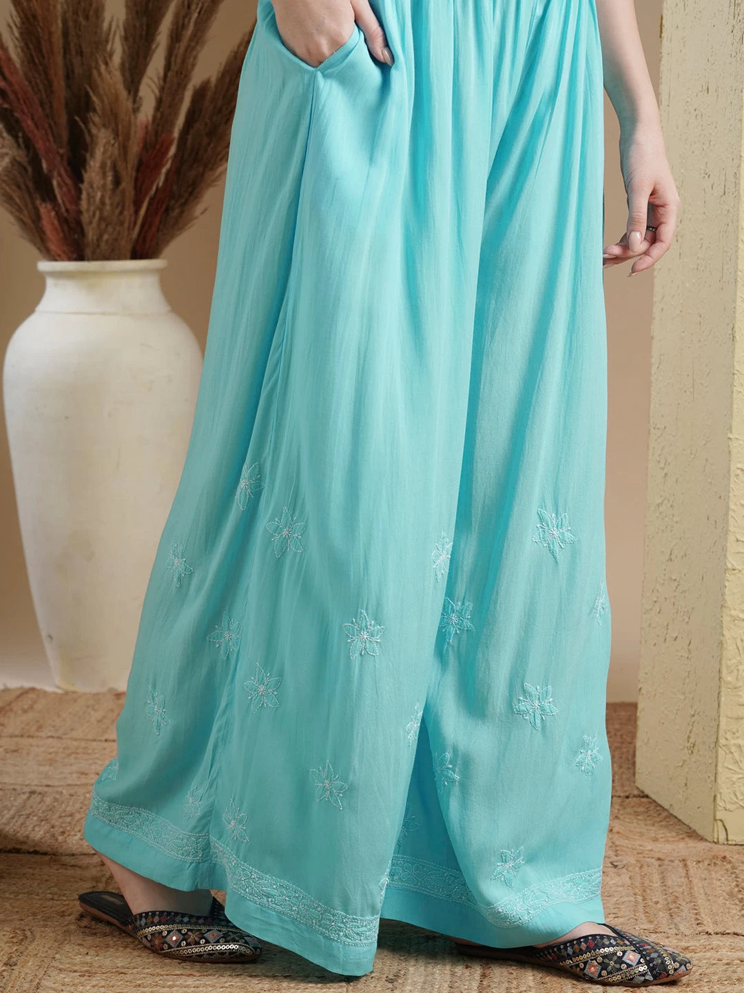 Ada Hand Embroidered Blue Modal Lucknowi Chikankari Co-ord Set A811233