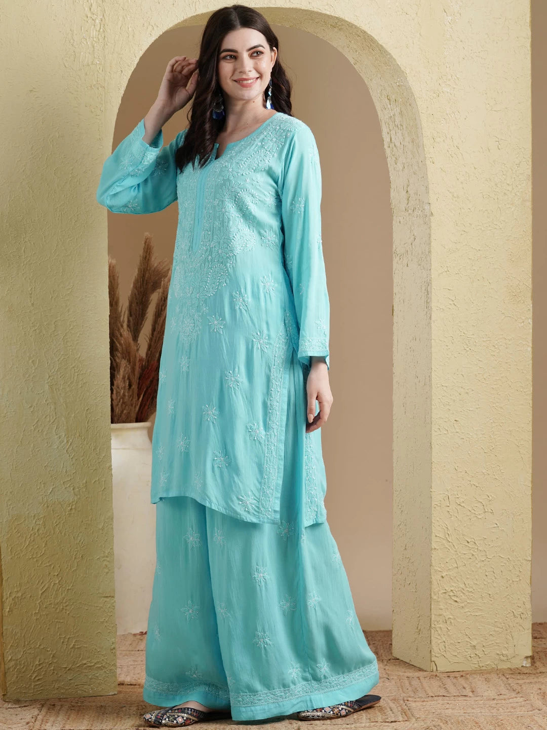 Ada Hand Embroidered Blue Modal Lucknowi Chikankari Co-ord Set A811233