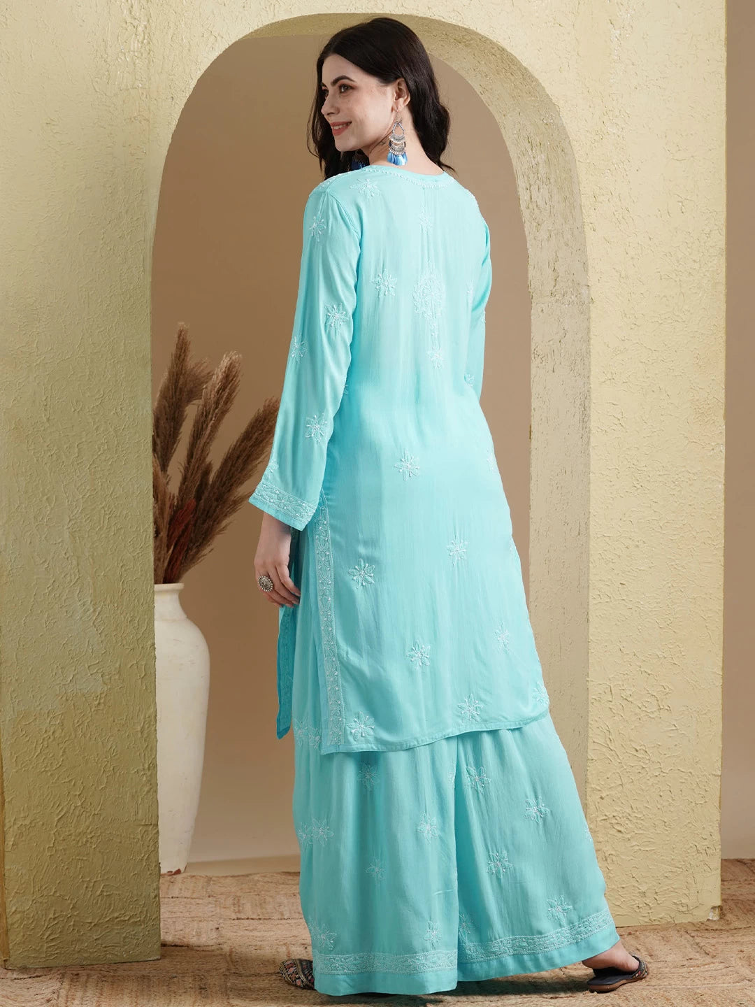 Ada Hand Embroidered Blue Modal Lucknowi Chikankari Co-ord Set A811233